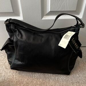 NWT Lauren Ralph Lauren vintage 2000s Y2K black leather hobo bag shoulder zip